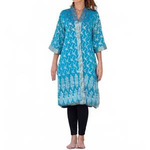 NEW STANDAWT sedna silk saree one size kimono in turquoise blue